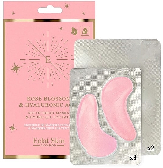 Set - Eclat Skin London Rose Blossom & Hyaluronic acid Hydro-Gel Eye Pad & Sheet Mask Giftset (f/mask/2pcs + eye/pad/3pcs) — photo N1