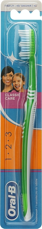 Toothbrush, medium, green - Oral-B 1 2 3 Classic Care Medium Toothbrush — photo N1