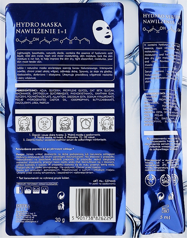 Face Mask + Serum - Czyste Piekno Hydro Mask Cloth Face Intensive Hydrating + Serum — photo N14