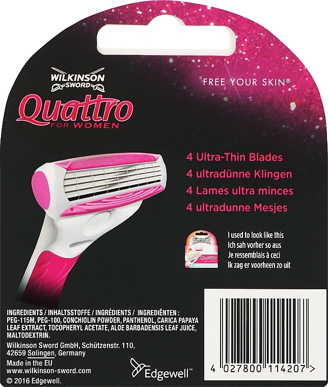 Razor Blade Refill, 3+1 pcs - Wilkinson Sword Quattro Women Aloe & Vit.E — photo N2