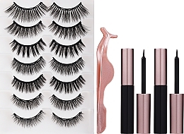 Fragrances, Perfumes, Cosmetics Lewer Eye Lashes Magnetic Big (eyelashes/7 p+ tweezers/1 pc + eyeliner/2 pc) - Set