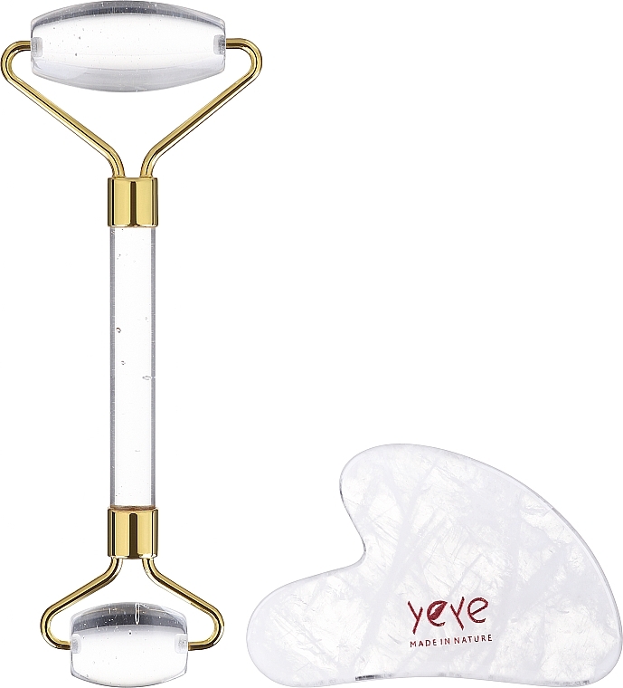 Massage Set 'Roller & Gua Sha Scraper', natural crystal - Yeye (roller + gua-sha) — photo N2