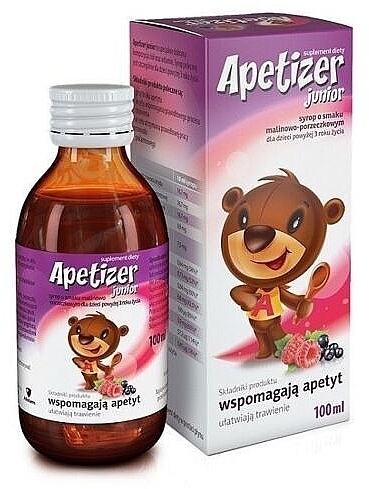 Raspberry-Currant Syrup Kids Dietary Supplement - Aflofarm Apetizer Junior Raspberry-Currant — photo N1