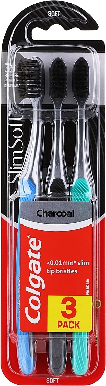 Soft Toothbrushes, blue+black+turquoise - Colgate Slim Soft Blue — photo N1