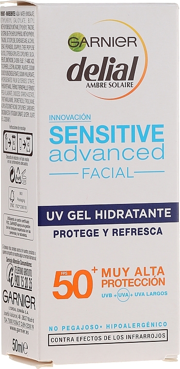 Sun Gel for Hypersensitive Face Skin - Garnier Delial Ambre Solaire Sensitive Advanced Facial Sunscreen SPF50+ — photo N2