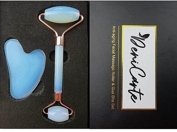 Face Massager Set, opal - Deni Carte Massage Roller + Gua Sha Box (2 szt.) — photo N2