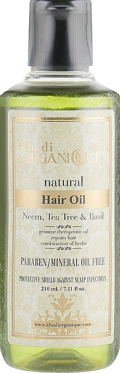 Natural Healing Anti-Dandruff Oil "Neem, Green Tea & Basil" - Khadi Organique Neem Teatree & Basil Hair Oil Without Mineral Oil — photo N1