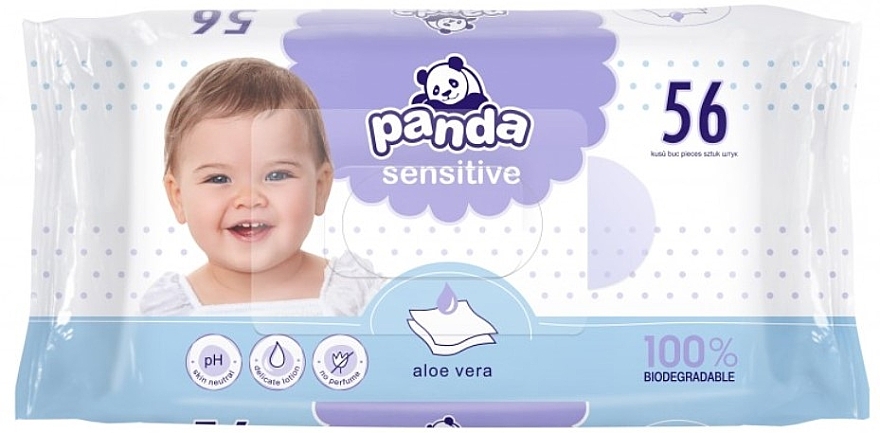 Aloe Wet Wipes 'Panda Sensitive', 56 pcs. - Bella Baby — photo N1