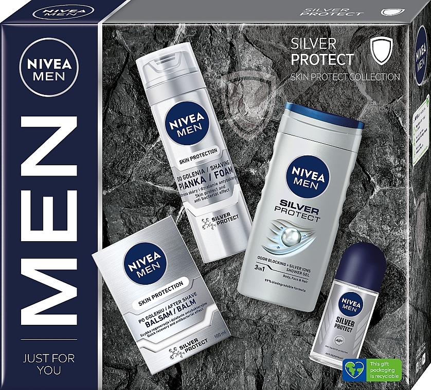 Beauty Set - NIVEA MEN Silver Protect (foam/200ml + ash/balm/100ml + deo/50ml + sh/gel/250ml) — photo N1