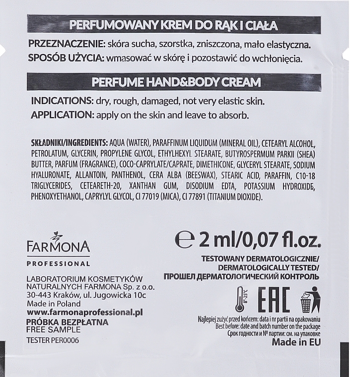 Perfumed Hand & Body Cream - Farmona Professional Perfume Hand&Body Cream (sample) — photo N2