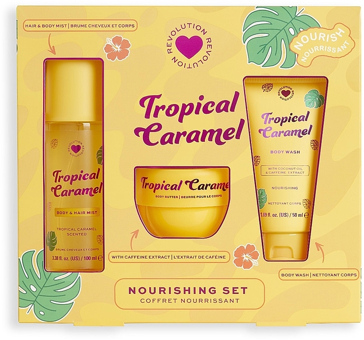 セット - I Heart Revolution Tropical Caramel Nourishing Set (sh/gel/50ml+b/cr/68g/b/mist/100ml)	 — photo N1