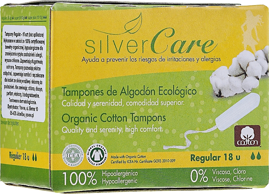 Organic Cotton Tampons "Regular ", 18 pcs - Masmi Silver Care — photo N1