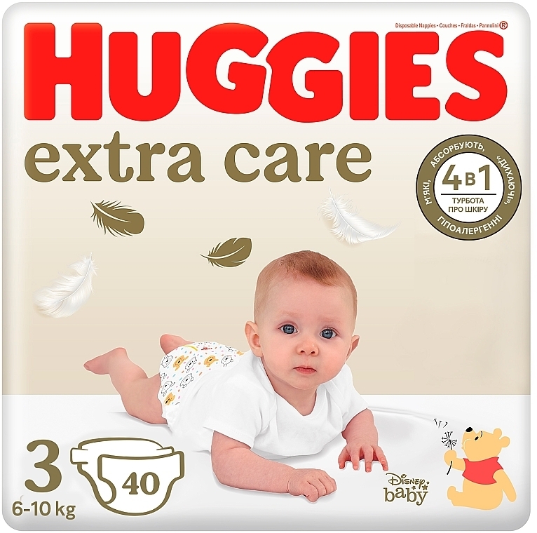 Extra Care Diapers, size 3, 6-10 kg, 40 pcs - Huggies — photo N1