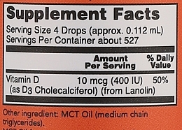 Drops "Vitamin D3" - Now Foods Liquid Vitamin D3 400 IU — photo N5