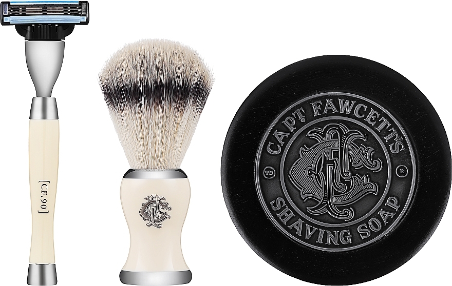 Set - Captain Fawcett Shaving Gift Set (razor/1pc + shaving soap/110g + shaving brush/1pc) — photo N1