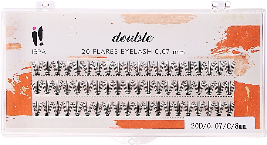 Individual Lashes, C 8 mm - Ibra 20 Flares Tangle Free Double Eyelash — photo N3