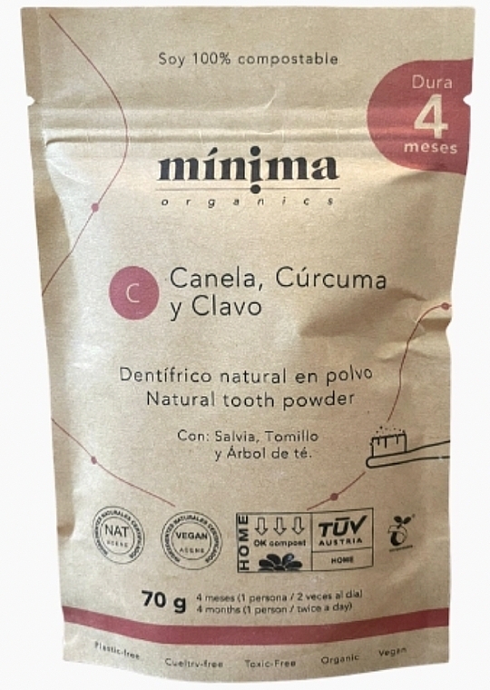 Natural Tooth Powder 'Cinnamon, Cloves & Turmeric' - Minima Organics Natural Tooth Powder — photo N1