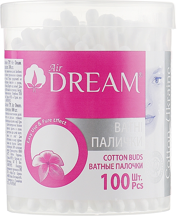 Cotton Buds in Round Plastic Jar, 100 pcs - Air Dream — photo N1