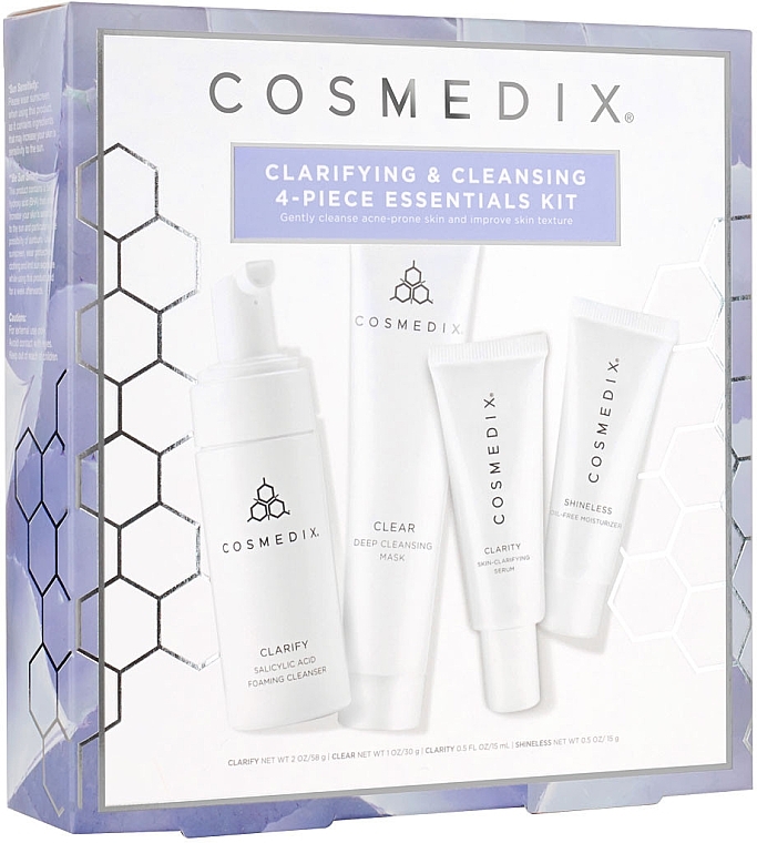 Set - Cosmedix Clarifying & Cleansing 4-Piece Essentials Kit (f/cleanser/60ml + f/ser/15ml + f/mask/30g + f/cr/15ml) — photo N1