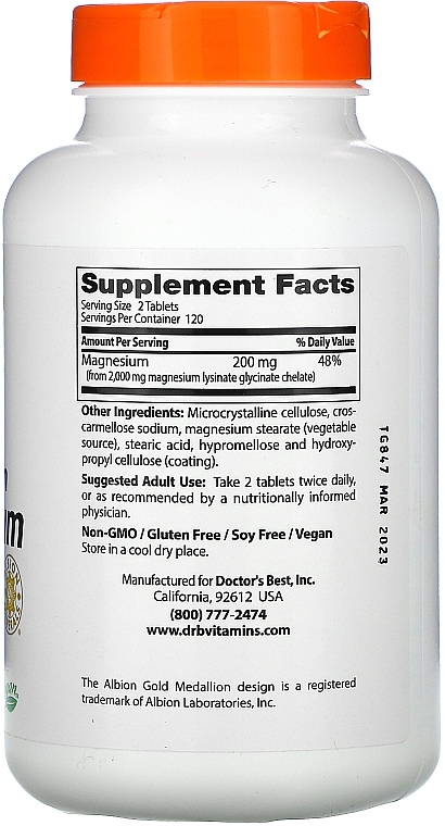High Absorption Magnesium, 100 mg, tablets - Doctor's Best — photo N5