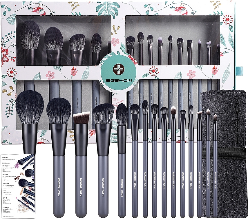 Makeup Brush Set, 15 pcs - Eigshow Beauty Eigshow Makeup Brush Kit In Gift Box Agate Grey — photo N1