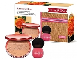 Fragrances, Perfumes, Cosmetics Set - Clarins Summer In Rose Gift Set (powder/19g + brush/1pc + pouch/1pc)