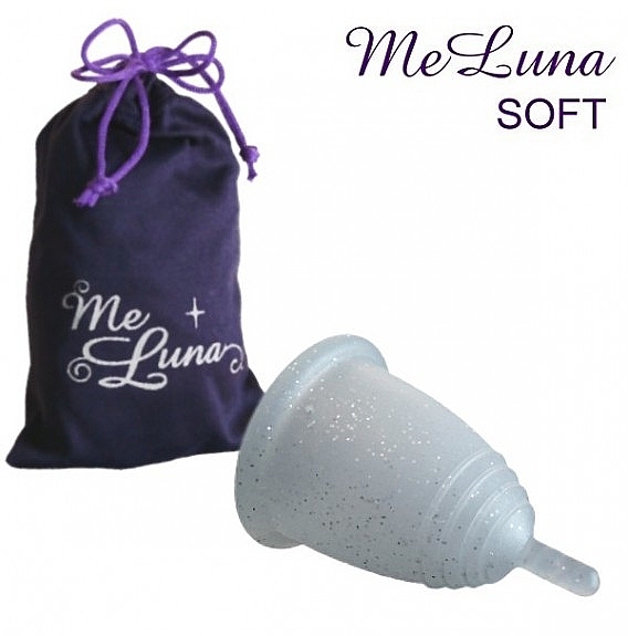 Menstrual Cup with Stem, M size, silver glitter - MeLuna Soft Menstrual Cup Stem — photo N3
