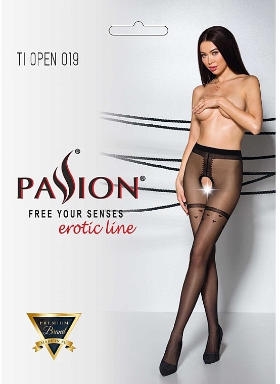 Erotic Tights with Cutout 'Tiopen' 019, 20 Den, black - Passion — photo N1