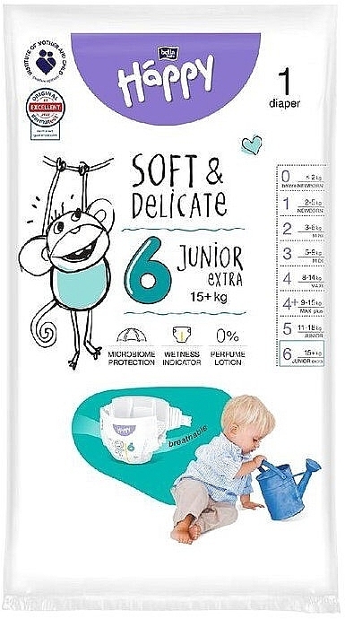 Baby Diapers 15+ kg, size 6 Junior Extra, 1 pc - Bella Baby Happy Soft & Delicate — photo N1