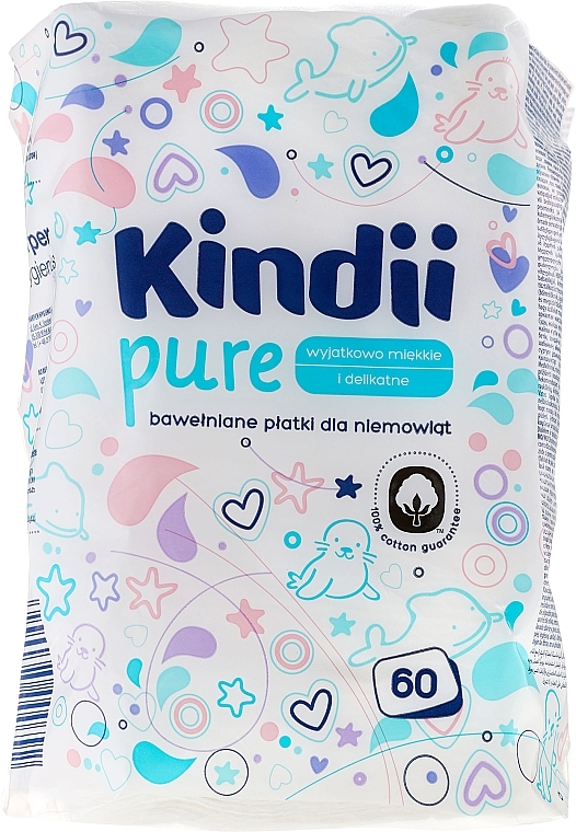 Kids Cotton Pads, 60 pcs - Kindii Kids Care Cotton Pads — photo N1