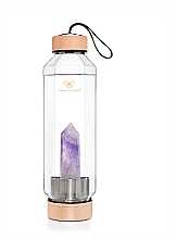 Glass Water Bottle with Amethyst, 650 ml - Crystallove Hexagon Amethyst Bottle — photo N1