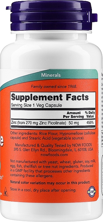 Capsules "Zinc Picolinate" 50 mg - Now Foods Zinc Picolinate 50mg Veg Capsules — photo N4
