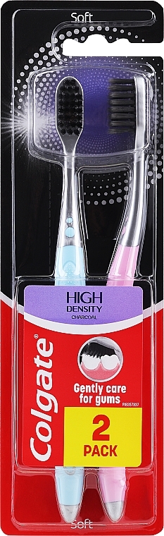 Soft Toothbrush Set, blue+pink - Colgate High Density Charcoal — photo N1