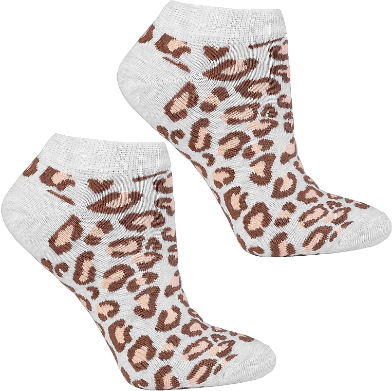 Women's Cotton Socks, Grey Leopard Print  - Moraj — photo N1