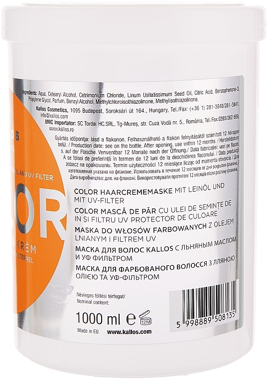 UV Filter Hair Mask - Kallos Cosmetics Color H.Mask with lins.Oil.Uv Filte Mask — photo N4