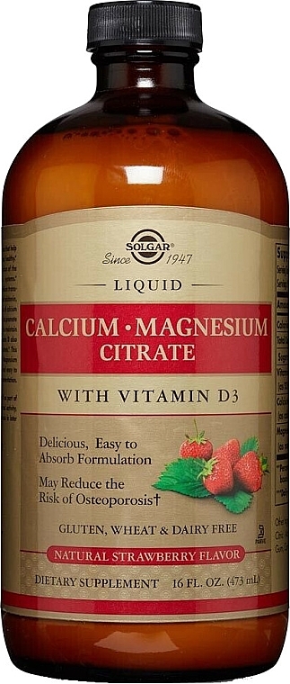 Liquid Dietary Supplement - Solgar Liquid Calcium Magnesium Citrate Strawberry — photo N1