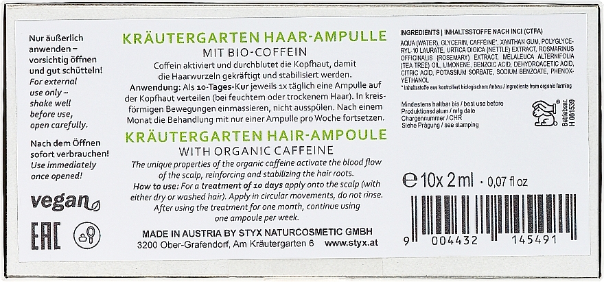 Bio-Caffeine Hair Ampoules - Styx Naturcosmetic Haar Balsam mit Melisse — photo N3