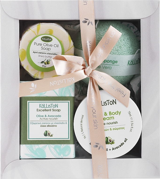 Avocado Oil Set - Kalliston Gift Box (cr/75ml+soap/100g+soap/85g+sponge/1pc) — photo N1