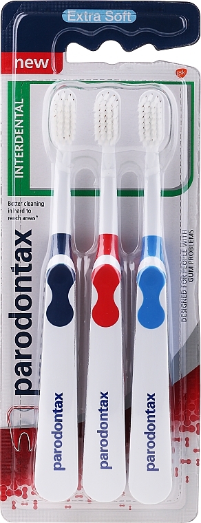 Toothbrush Set, extra soft, dark blue+red+blue - Parodontax Interdental Extra Soft — photo N1