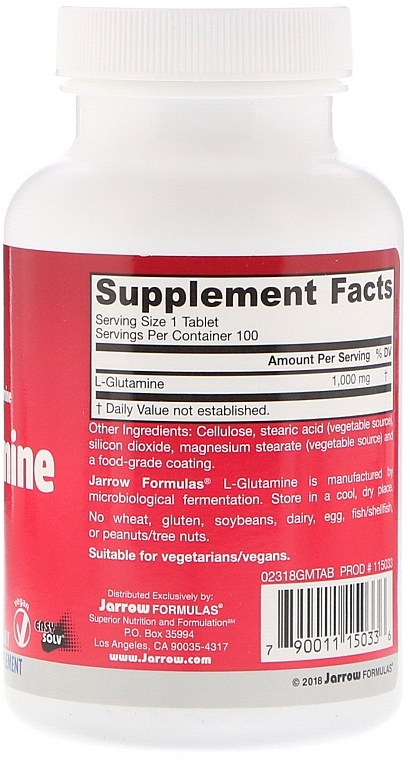 Dietary Supplement "L-Glutamine 1000mg" - Jarrow Formulas L-Glutamine 1000mg — photo N2