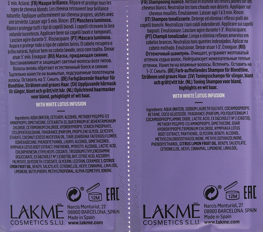 Sample Set - Lakme Teknia White Silver (sh/10ml + mask/10ml) — photo N3