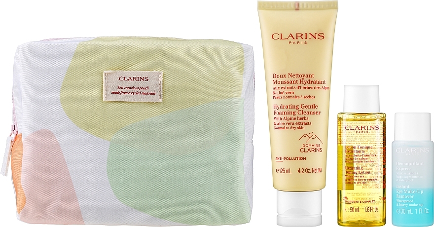 Normal & Dry Skin Care Set - Clarins La Routine Moisturizing Cleansing Box (f cl/cr/125ml + makeup remover/30ml + bag/1pc + f/ton/50ml) — photo N2