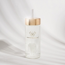 Glass Water Bottle with Rock Crystal & Tube, 400 ml - Crystallove Glass Water Bottle with Rock Crystal and Straw — photo N3