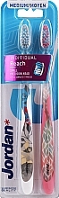 Fragrances, Perfumes, Cosmetics Medium Toothbrush, pink + white with leaves - Jordan Individual Reach Medium