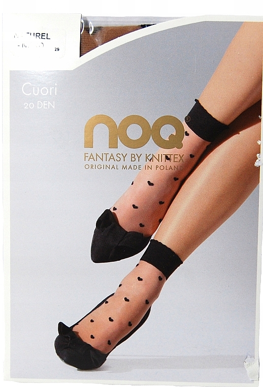 Women Socks with Pattern 'Cuori', 20 Den, naturel/nero - Knittex — photo N2