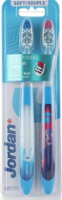 Soft Toothbrush, blue with bear + blue and red - Jordan Individual Clean Soft — photo N1