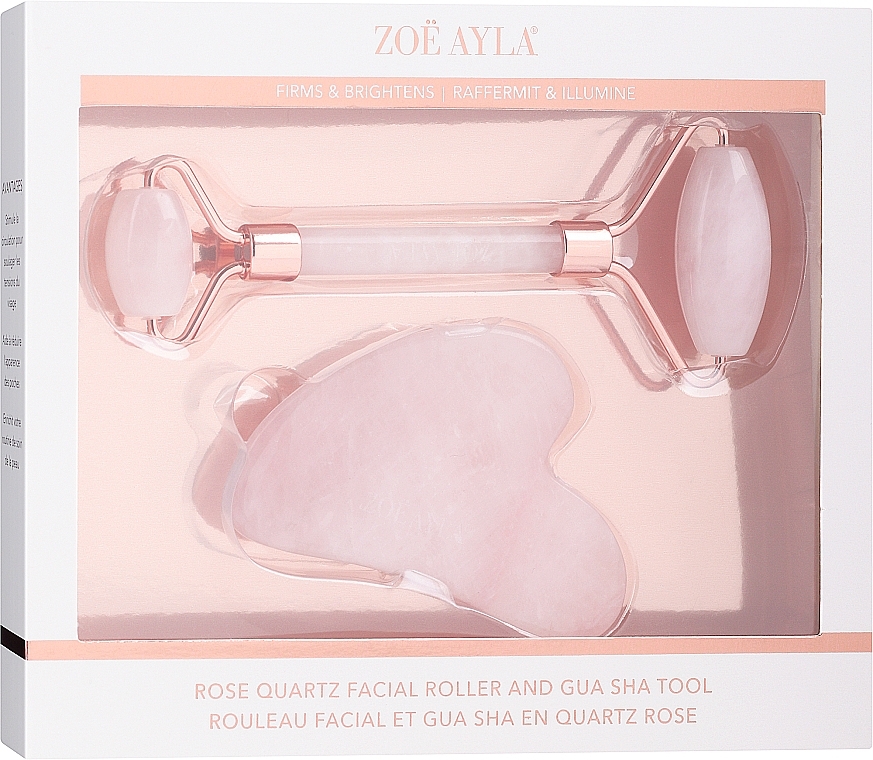 Rose Quartz Set: Face Massage Roller & Gua Sha Scraper - Zoe Ayla Rose Quartz Roller & Gua Sha — photo N1