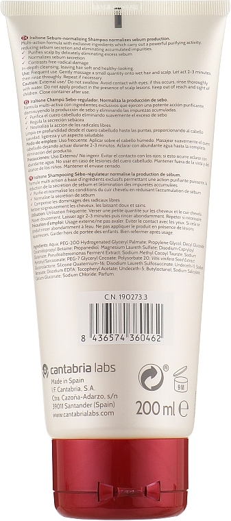 Sebum-Regulating Shampoo for Oily Scalp - Cantabria Labs Iraltone Saboregulating Shampoo — photo N3
