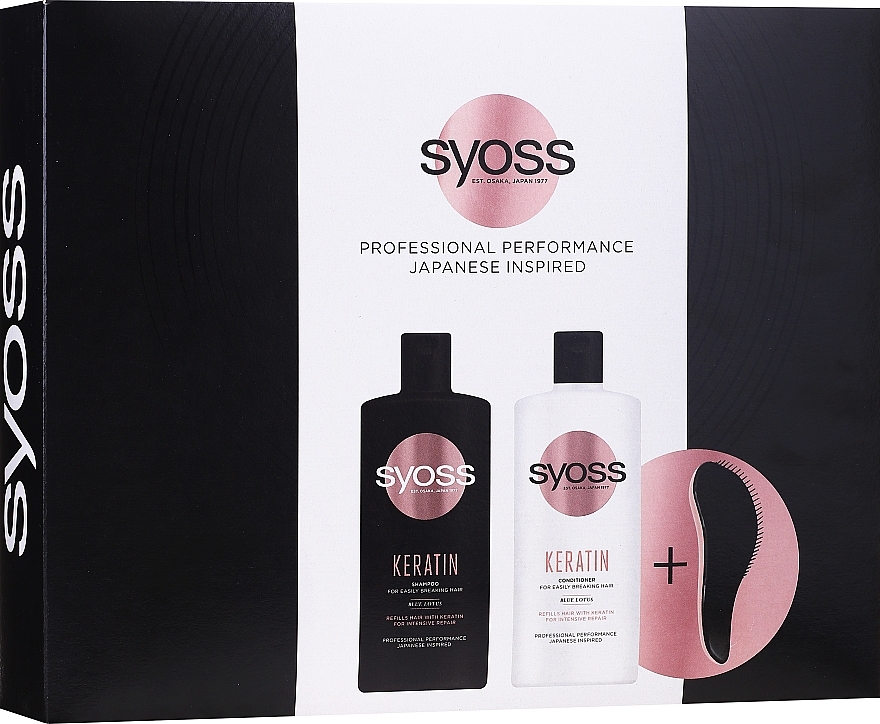 Set - Syoss Keratin Set (shampoo/440ml + cond/440ml + brush/1p) — photo N1