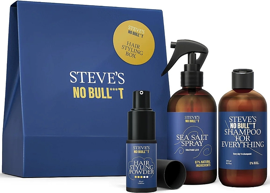 Set - Steve's No Bull***t Hair Styling Box (shmp/250ml + h/spray/250ml + h/powder/35ml) — photo N1